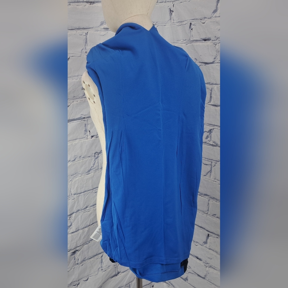 Michael Kors Cap Sleeve V-Neck Sheath Dress Midi Black and Blue Poly Rayon 2 US - Picture 12 of 16
